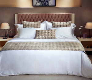 White & Beige Bedspread and Pillowcases Set