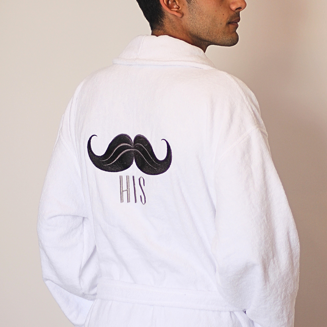 “Mustache + His” Embroidery Luxury Hotel Bathrobe