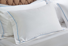 Load image into Gallery viewer, White Pillowcases with Marine Line 500TC