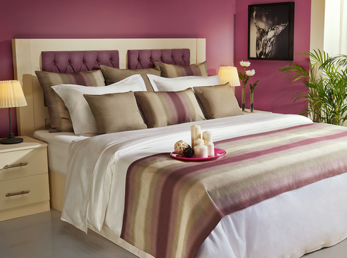 Purple & Biege Bedspread and Pillowcases Set