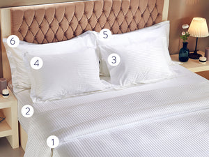 مجموعة مخططة | 6 قطع (غطاء لحاف & ملاءة سرير بأستك & 4 كيس مخدة)