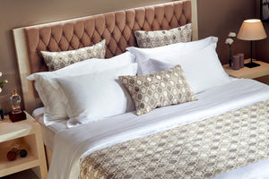 White & Beige Bedspread and Pillowcases Set